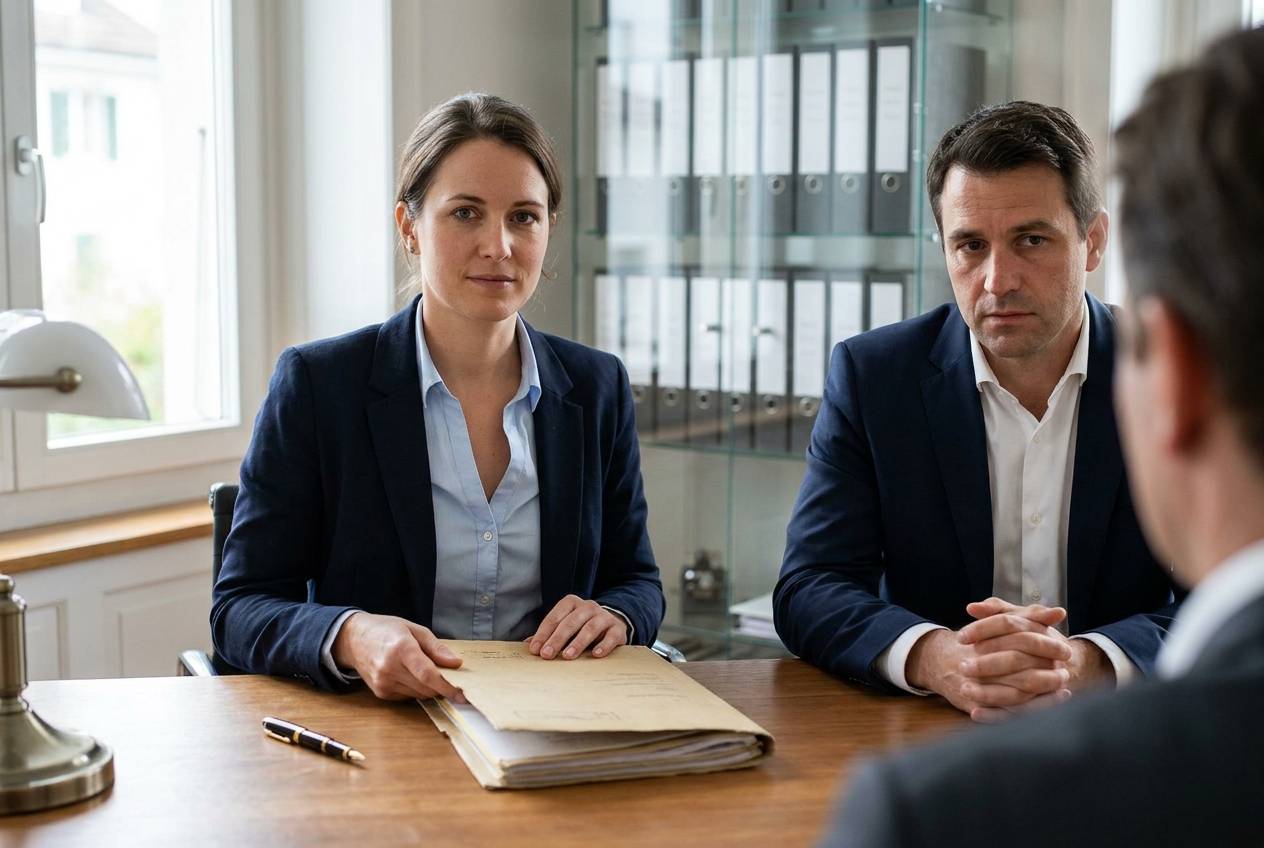 Fiduciaire suisse refermant un dossier client confidentiel, illustrant le secret professionnel face à l'IA, avec Akasia, agence d'agents IA à Lausanne