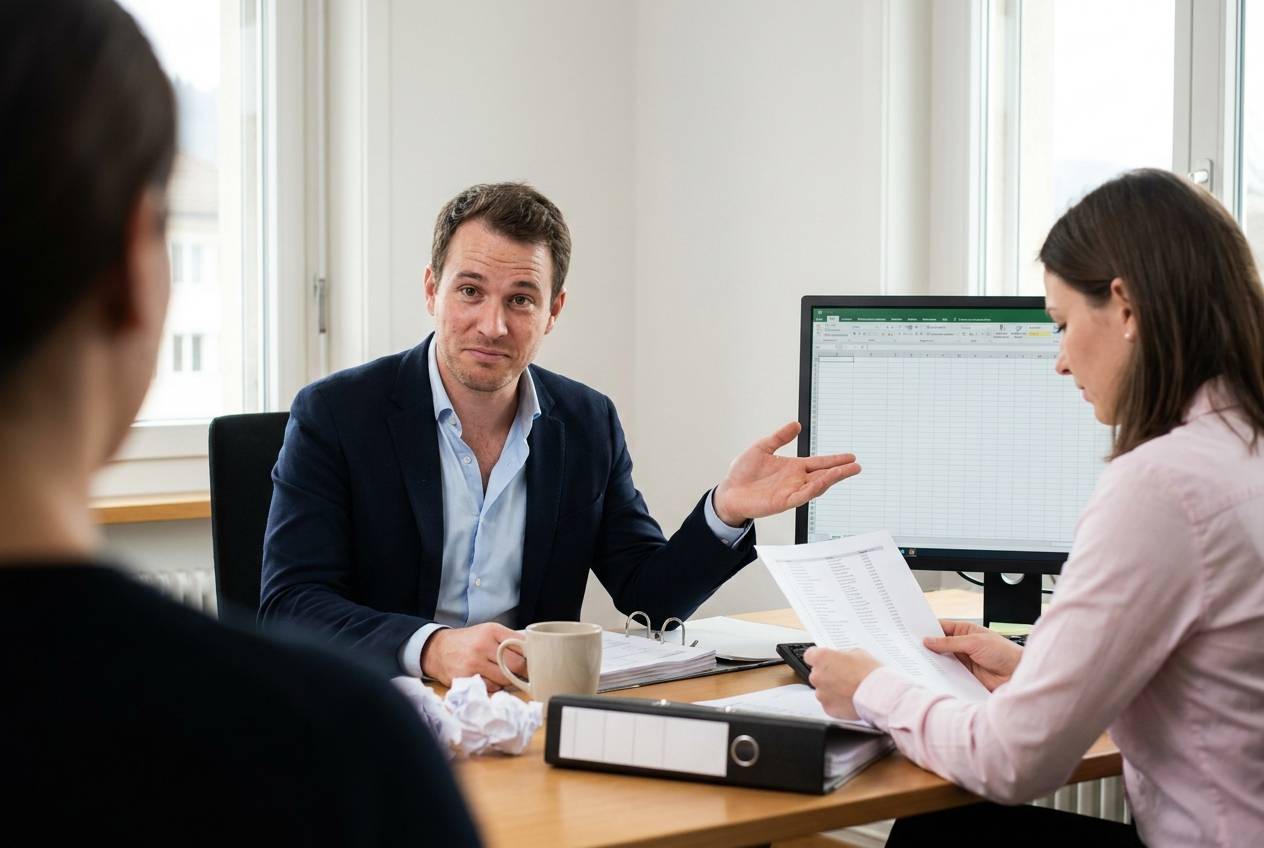 Collaborateurs d'une PME suisse mettant au propre leurs fichiers avant un projet d'IA, accompagnés par Akasia, agence d'agents IA à Lausanne