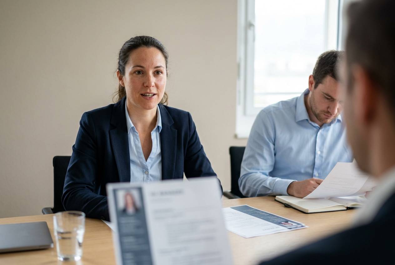 Responsable RH d'une PME suisse triant des candidatures avec l'appui de l'IA, accompagnée par Akasia, agence d'agents IA à Lausanne