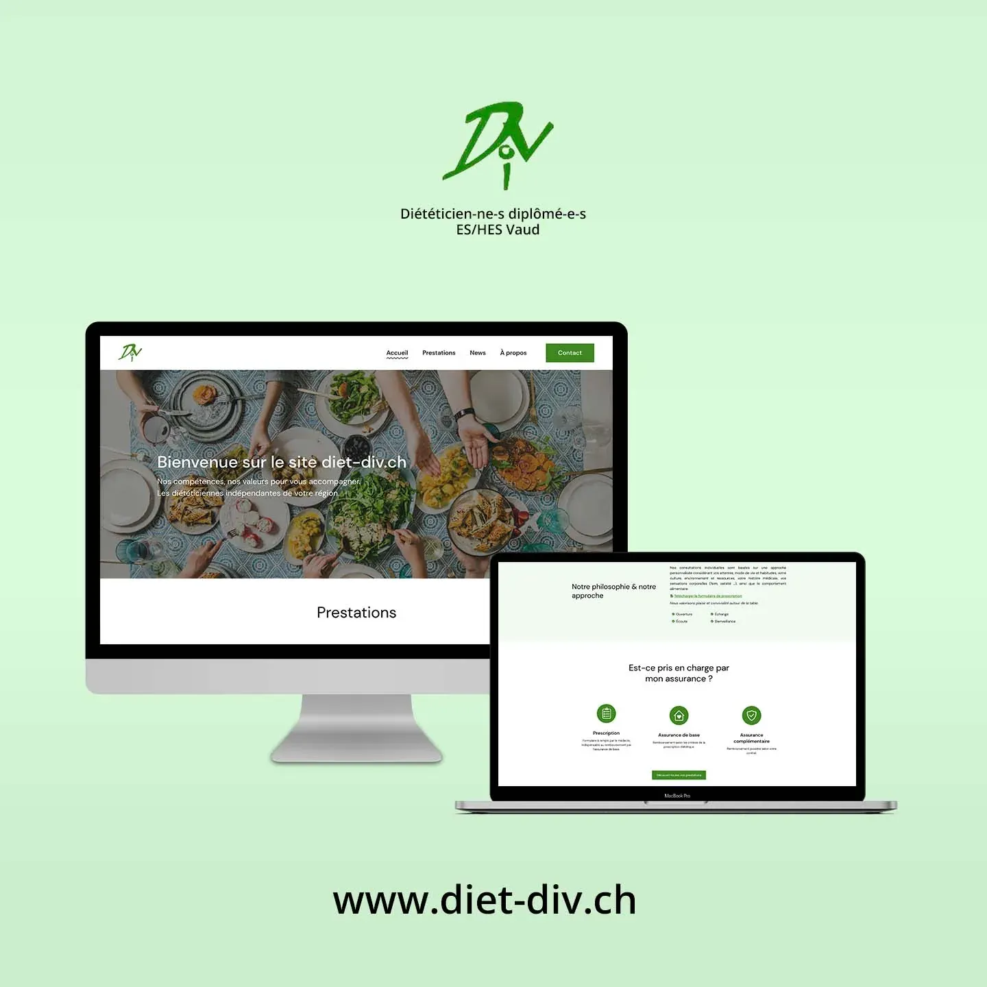 Site Diet-div présenté sur ordinateur et portable